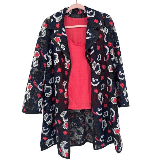 Carlisle  Womens  Floral Mesh Coat jacket cashmere sweater shell size 12 - Picture 4 of 10